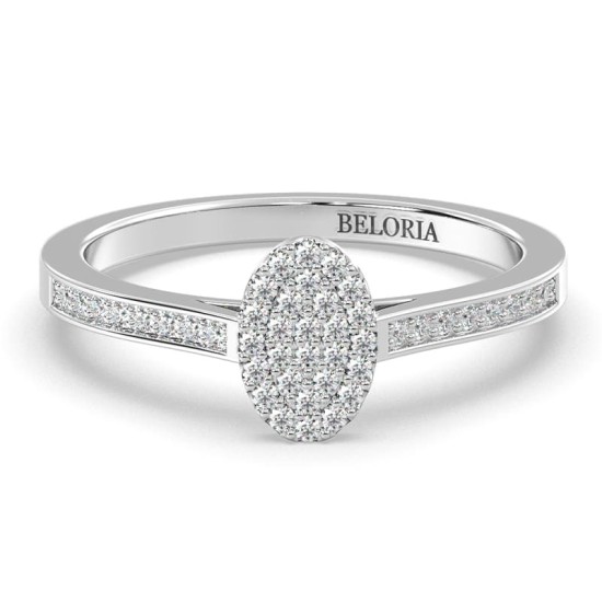 Solitaire accompagné oval pour femme en or blanc 18k et diamants