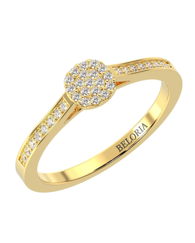 Solitaire coussin accompagné en or jaune 18k et diamants