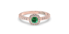 Bague en or rose 18 carats, émeraude et son halo de diamants