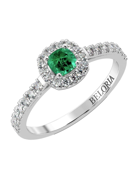 Bague en or jaune 18 carats, émeraude et son halo de diamants 2