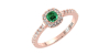 Bague en or rose 18 carats, émeraude et son halo de diamants