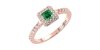 Bague Solitaire en Or rose avec Emeraude princesse et son Halo Accompagné Diamant