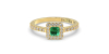 Bague Solitaire en Or jaune avec Emeraude princesse et son Halo Accompagné Diamant