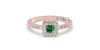 Bague Solitaire en Or rose avec Emeraude princesse et son Halo Accompagné Diamant