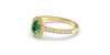 Bague Solitaire en Or jaune émeraude ovale et Halo Accompagné Diamant