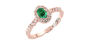 Bague Solitaire en Or rose émeraude ovale et Halo Accompagné Diamant