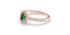 Bague Solitaire en Or rose émeraude ovale et Halo Accompagné Diamant
