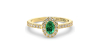 Bague Solitaire en Or jaune émeraude ovale et Halo Accompagné Diamant