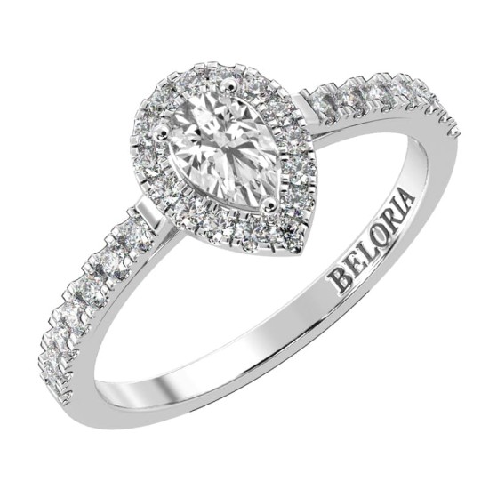 Bague Solitaire en Or blanc avec Halo Accompagné Diamant Princesse