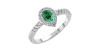 bague Solitaire en Or blanc émeraude  poire et son halo  Accompagné Diamants