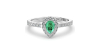 bague Solitaire en Or blanc émeraude  poire et son halo  Accompagné Diamants