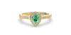 bague Solitaire en Or jaune émeraude  poire et son halo  Accompagné Diamants