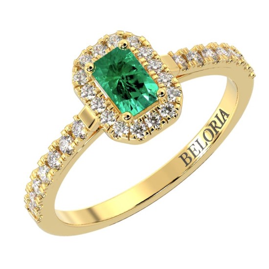 Bague Solitaire en Or jaune  Halo Accompagné Diamant