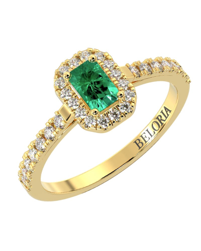 Bague Solitaire en Or jaune  Halo Accompagné Diamant