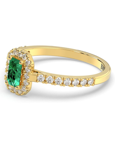 Bague Solitaire en Or jaune  Halo Accompagné Diamant