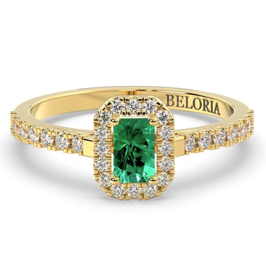 Bague Solitaire en Or jaune  Halo Accompagné Diamant