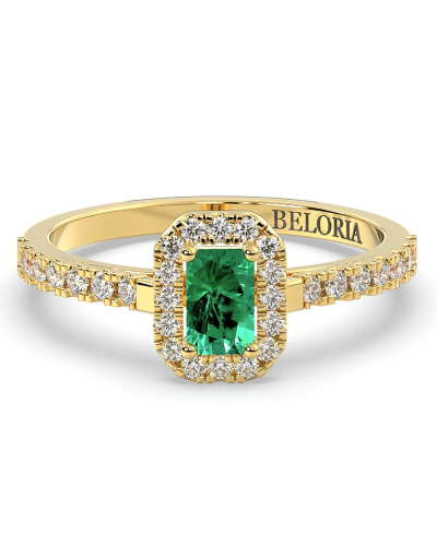 Bague Solitaire en Or jaune  Halo Accompagné Diamant