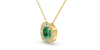 Collier en or jaune 18 carats, émeraude  coussin et son halo de diamants