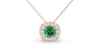 Collier en or rose 18 carats, émeraude  coussin et son halo de diamants