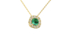 Collier en or jaune 18 carats, émeraude  coussin et son halo de diamants
