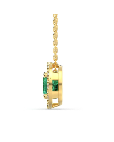 Collier en or jaune 18 carats, émeraude  coussin et son halo de diamants
