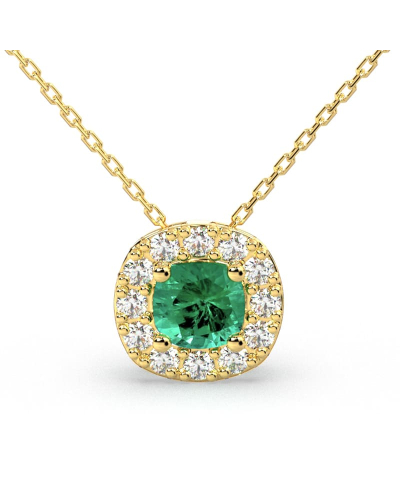 Collier en or jaune 18 carats, émeraude  coussin et son halo de diamants