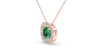 Collier en or rose 18 carats, émeraude  coussin et son halo de diamants