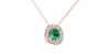 Collier en or rose 18 carats, émeraude  coussin et son halo de diamants