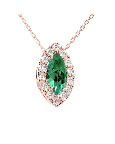 Collier émeraude marquise halo diamant en or rose 18 K