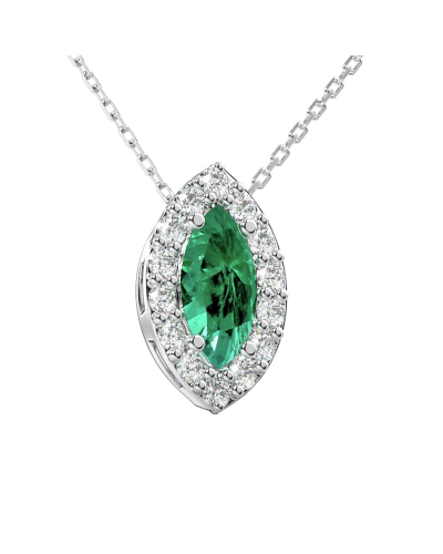 Collier émeraude marquise halo diamant en or blanc 18 K