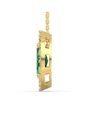 Collier émeraude marquise halo diamant en or jaune 18 K