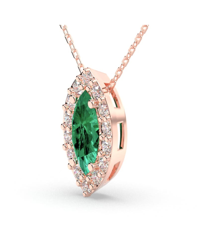 Collier émeraude marquise halo diamant en or rose 18 K