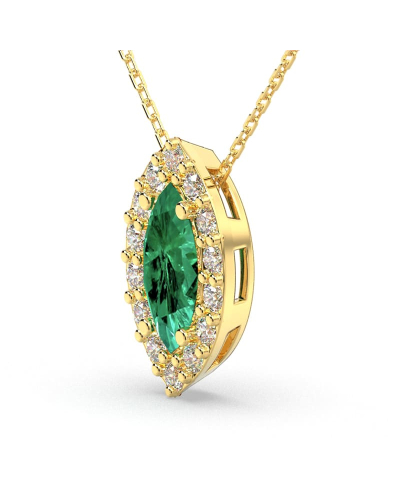 Collier émeraude marquise halo diamant en or jaune 18 K