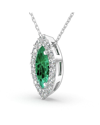 Collier émeraude marquise halo diamant en or blanc 18 K