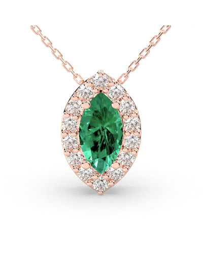 Collier émeraude marquise halo diamant en or rose 18 K