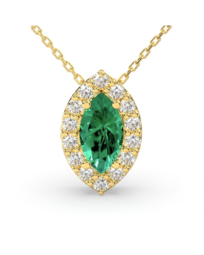 Collier émeraude marquise halo diamant en or jaune 18 K