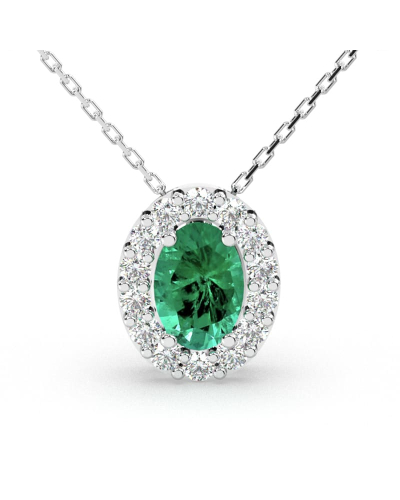 Collier en or blanc 18K émeraude oval et son halo diamant