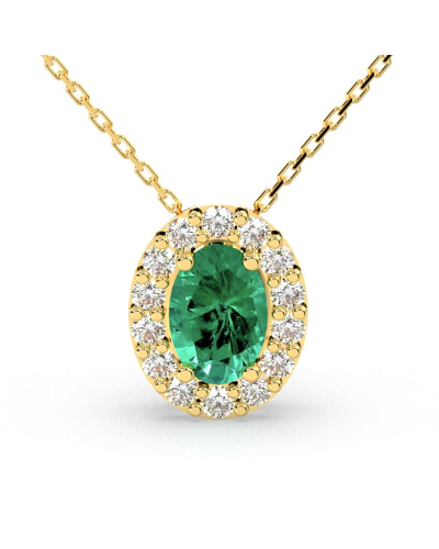Collier en or jaune 18K émeraude oval et son halo diamant