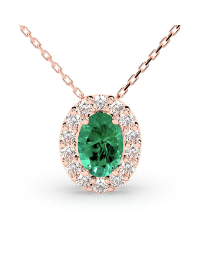 Collier en or rose 18K émeraude oval et son halo diamant