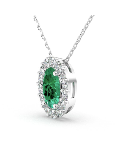 Collier en or blanc 18K émeraude oval et son halo diamant
