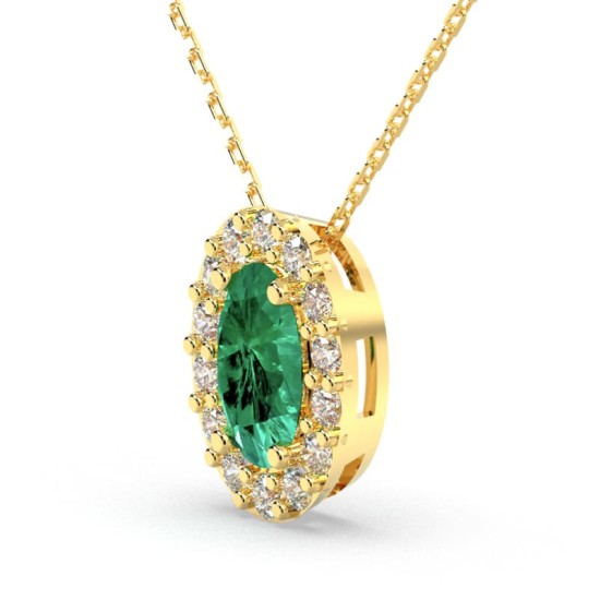 Collier en or jaune 18K émeraude oval et son halo diamant