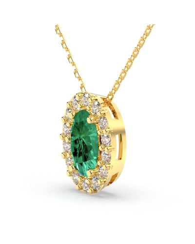 Collier en or jaune 18K émeraude oval et son halo diamant