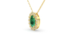 Collier en or jaune 18K émeraude oval et son halo diamant