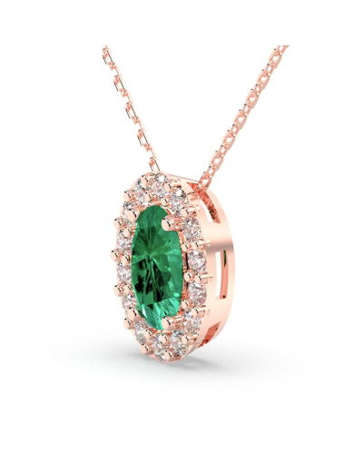 Collier en or rose 18K émeraude oval et son halo diamant