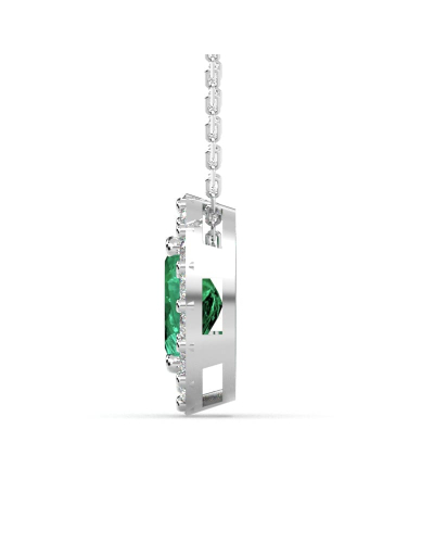 Collier en or blanc 18K émeraude oval et son halo diamant