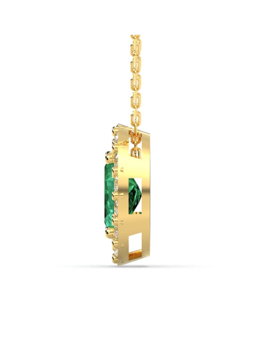 Collier en or jaune 18K émeraude oval et son halo diamant