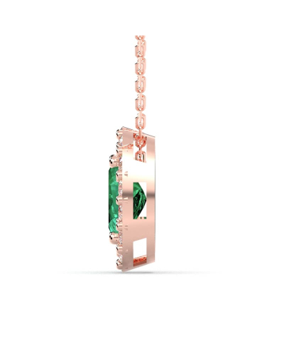Collier en or rose 18K émeraude oval et son halo diamant