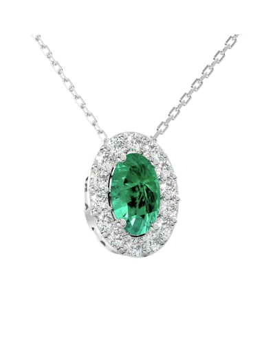 Collier en or blanc 18K émeraude oval et son halo diamant