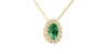 Collier en or jaune 18K émeraude oval et son halo diamant