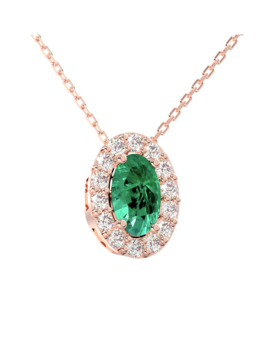 Collier en or rose 18K émeraude oval et son halo diamant